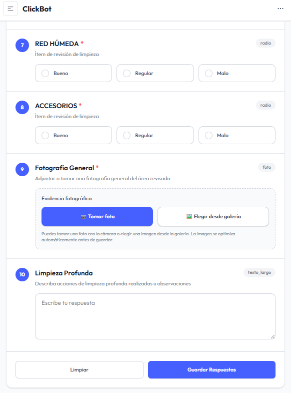 Formulario móvil ClickBot Forms